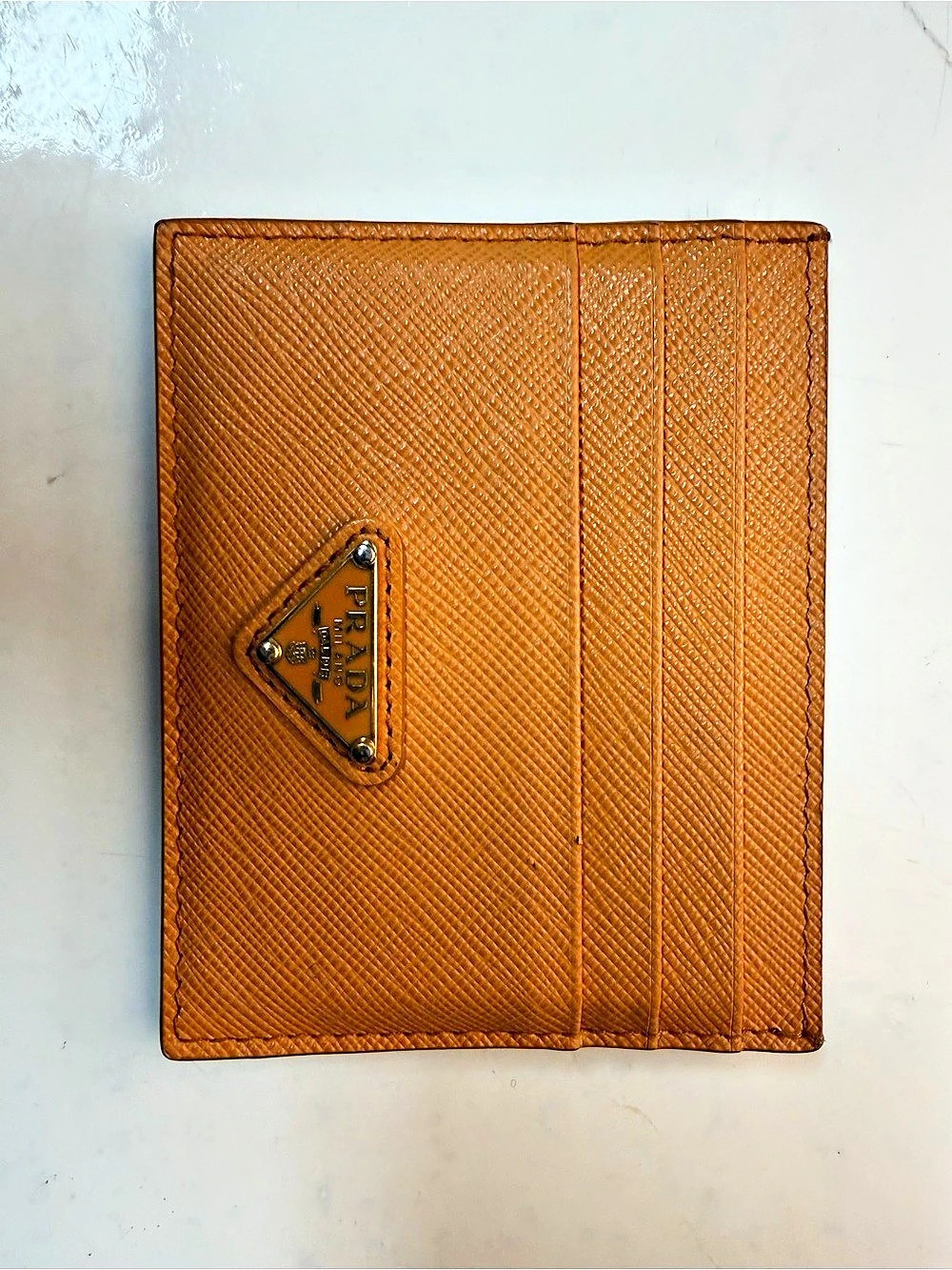 Prada Saffiano Leather Card Holder Orange